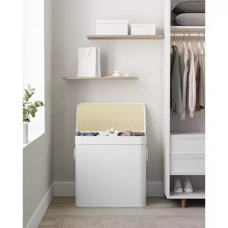 39.6 Gal (150L) 3-Section Laundry Hamper with Lid, Bamboo, Foldable