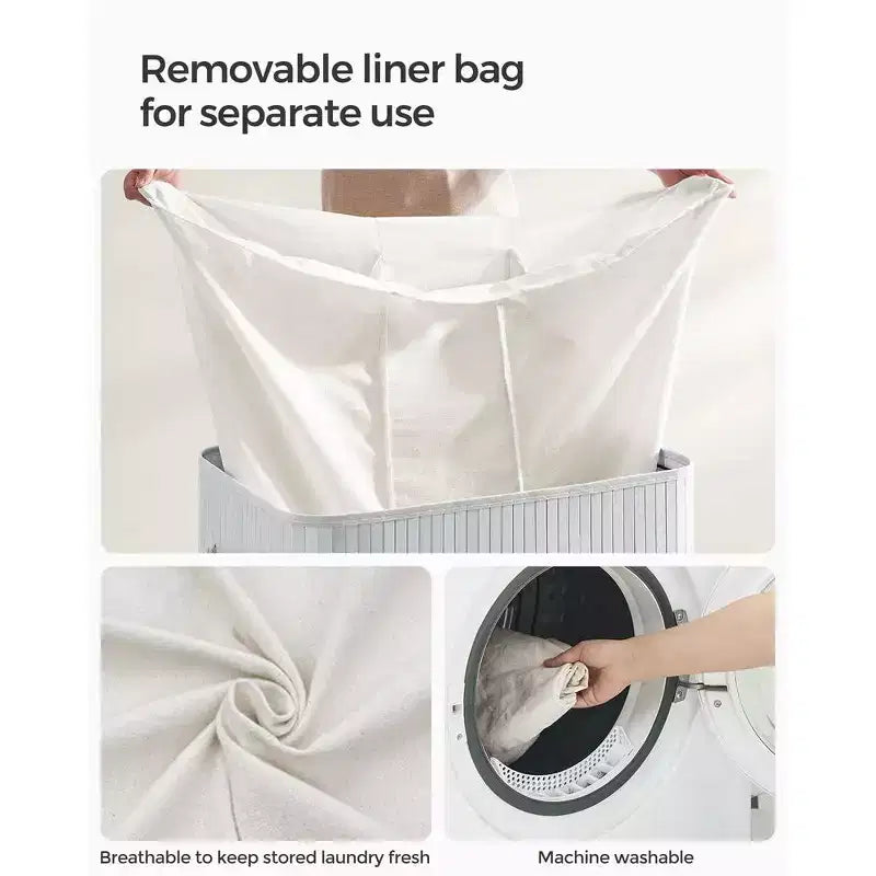 39.6 Gal (150L) 3-Section Laundry Hamper with Lid, Bamboo, Foldable
