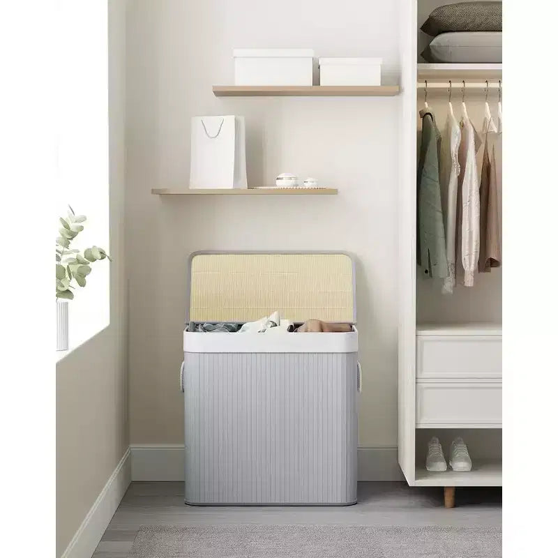 39.6 Gal (150L) 3-Section Laundry Hamper with Lid, Bamboo, Foldable